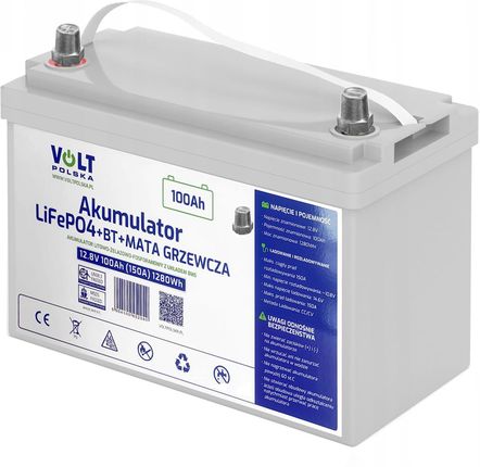 Akumulator Volt LiFePO4 12,8V 100Ah (150A) BlueTooth + adapter słupek M8 na klemę - zdjęcie 2