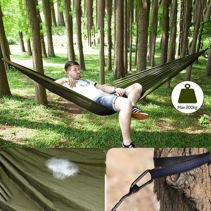 Bedee Przenośny Hamak Do Biwakowania 290×140Cm Zielony Moskitierą Tarp Zestaw 1814109524 - zdjęcie 6