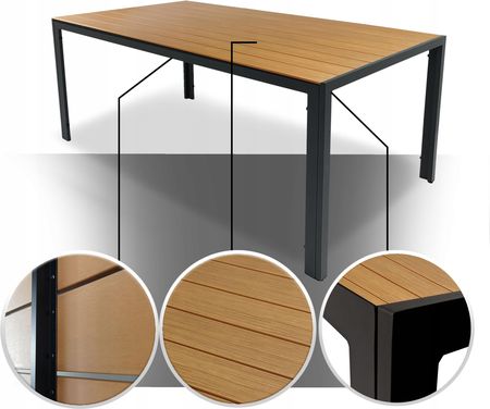 Kontrast Aluminiowy Stół Ogrodowy Allen 130X70 Na Taras Z Blatem Polywood Drewno 1808329088 - zdjęcie 2
