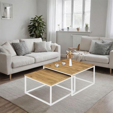 Loftinspired Zestaw Stolików Kawowych Velen Kwadratowy Craft + Biały - zdjęcie 2
