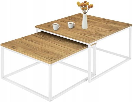 Loftinspired Zestaw Stolików Kawowych Velen Kwadratowy Craft + Biały - zdjęcie 3