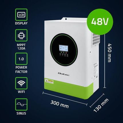 Hybrydowy inwerter solarny Off-Grid Qoltec Power Factor 1.0 48V 6200W 120A 500V - zdjęcie 3