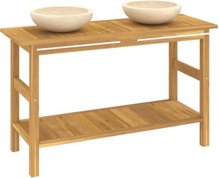 Zakito Home Szafka Łazienkowa Z Umywalkami Drewno Tekowe 132X45X75Cm Kolor Kremowy (ZH3096580) - zdjęcie 4