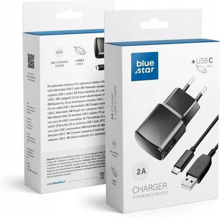 Blue Star 10W 2A Do Telefonu Tabletu Kabel Usb C Czarna - zdjęcie 3
