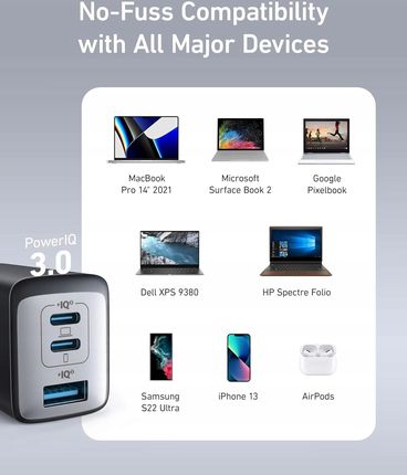 Anker Ładowarka Gan Powerport Iii 65W Usb-C X2 Usb-A Nano Ii Biała - zdjęcie 4
