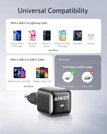 Anker Do Telefonu 511 20W Usb-C Czarny Iphone - zdjęcie 2