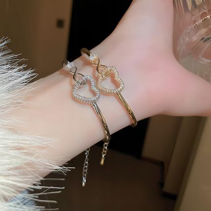 Pinkmelon SREBRNA BRANSOLETKA SERCE BANGLE SZTYWNA CYRKONIE MIŁOŚĆ - zdjęcie 2