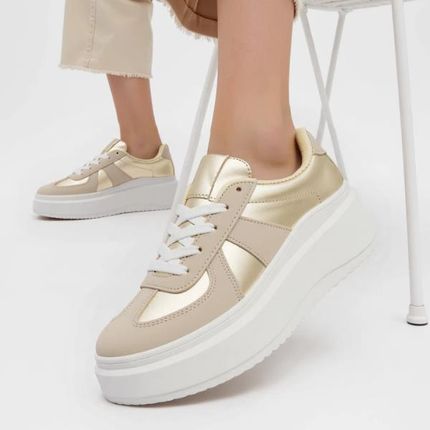 Złote buty sportowe sneakersy na platformie 2237S - zdjęcie 2