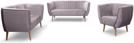 Bettso Modna tapicerowana sofa 3-osobowa ze zdobionym oparciem w stylu skandynawskim na drewnianych nogach PIK 3 Różowa Wrzosowa Fioletowa - zdjęcie 2