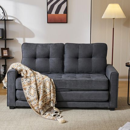 Merax sofa rozkładana 3 w 1 z funkcją spania i kieszeniami 2-osobowa podłogowa 127x169cm szara - zdjęcie 2