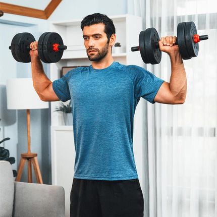 Athler Zestaw Regulowanych Hantli Bitumicznych 2X10Kg Z Łącznikiem Sztangi I Kettlebell Czarne - zdjęcie 2