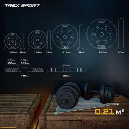 Trex Sport Zestaw Hantli Bitumicznych 4W1 2X10Kg Czarne - zdjęcie 5