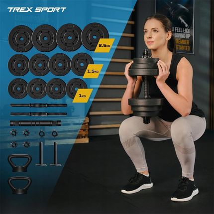 Trex Sport Zestaw Hantli Bitumicznych 4W1 2X10Kg Czarne - zdjęcie 3