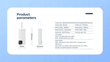 Remax Powerbank Suji Series 30000Mah Rpp 550 Pd 20W Qc 22 5W Blue - zdjęcie 3