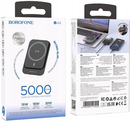 Borofone Power Bank 5000Mah Bj63 Nimble Typ C Pd 20W Magnetic Indukcja - zdjęcie 5