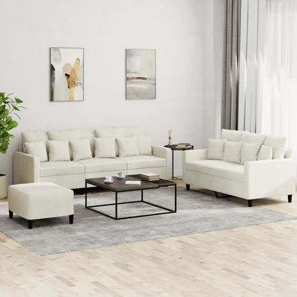 Zakito Europe Zestaw Wypoczynkowy Kremowy Aksamit Sofa 2 Osobowa 138X77X80Cm Sofa 3 Osobowa 198X77X80Cm Podnóżek 60X50X41Cm (Ze3201738) - zdjęcie 3
