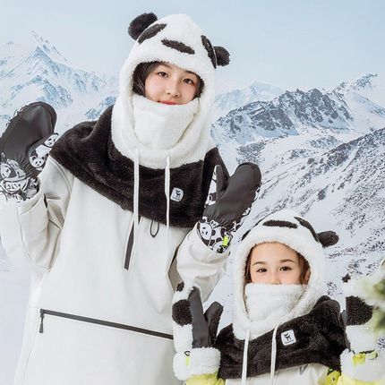 Qunature Emaga Ciepła Kominiarka Zimowa Z Futerka Panda Dla Dzieci I Dorosłych Rozmiar L - Czarna/Biała - zdjęcie 2