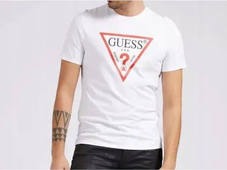 T-shirt męski biały okrągły dekolt Guess rozmiar XL, jakość premium! - zdjęcie 3