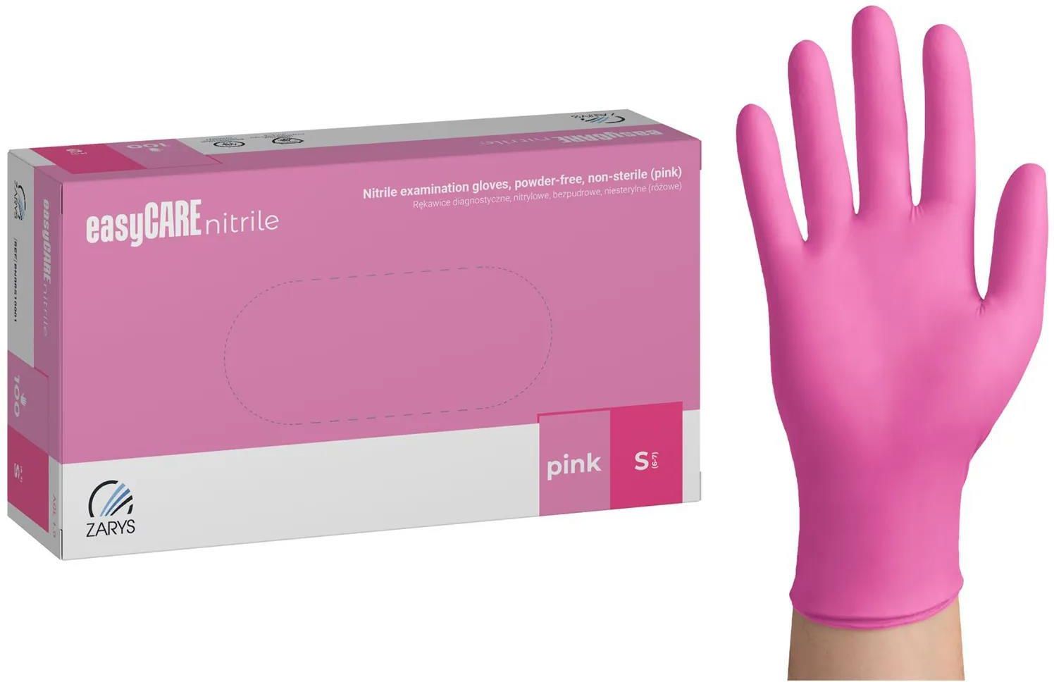 Zdjęcie Zarys International Group Easycare Nitrile, Rękawice Nitrylowe, Niejałowe, Bezpudrowe, Różowe, Rozmiar S, 100szt. - Gryfino