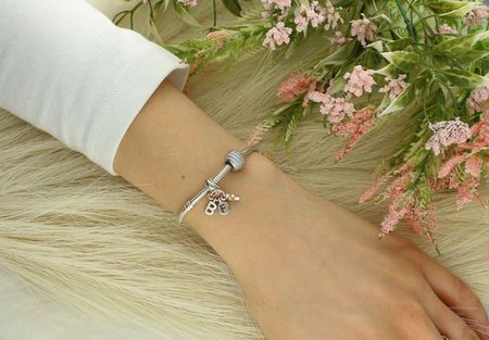 Charms srebrny próba 925, typu pandorka z wiszącym serduszkim li litrkami B, F, DIA-CHA-1866-925 - zdjęcie 2
