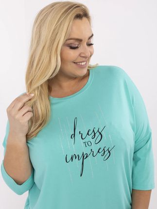 Turkusowa damska bluzka plus size z aplikacjami - zdjęcie 2