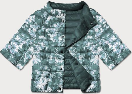 Dwustronna kurtka damska plus size z rękawem 3/4 Minority ciemny miętowy/kwiaty (M23-7010-253) - zdjęcie 2