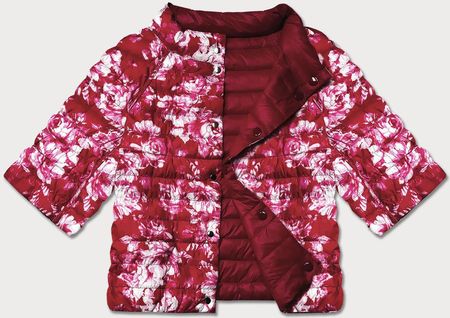 Dwustronna kurtka damska plus size z rękawem 3/4 Minority czerwona/kwiaty (M23-7010-16) - zdjęcie 2