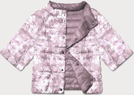 Dwustronna kurtka damska plus size z rękawem 3/4 Minority brudny róż/kwiaty (M23-7010-57) - zdjęcie 2