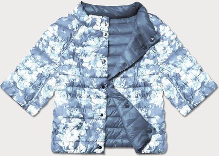 Dwustronna kurtka damska plus size z rękawem 3/4 Minority jasny niebieski/kwiaty (M23-7010-50) - zdjęcie 2