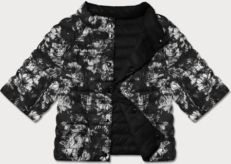 Dwustronna kurtka damska plus size z rękawem 3/4 Minority czarna/kwiaty (M23-7010-1) - zdjęcie 2