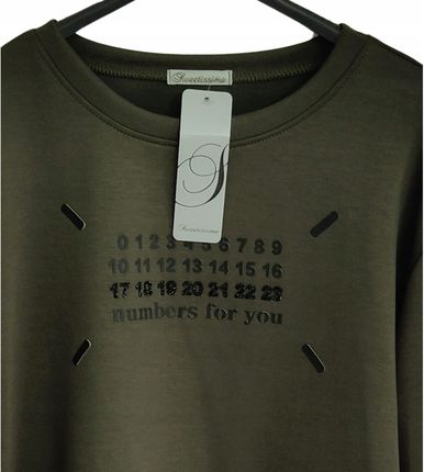 Bluza włoska damska khaki nieocieplana bez kaptura okrągły dekolt prezent! - zdjęcie 2