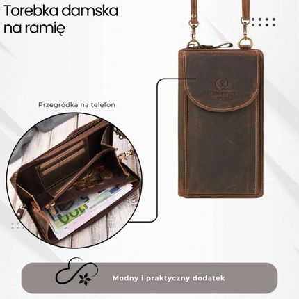 Skórzana torebka damska na ramię kopertówka portfel damski T-142-HBR - zdjęcie 2