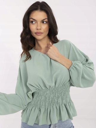 Bluzka damska SUBLEVEL elegancka z marszczeniem pistacjowa M/L - zdjęcie 4