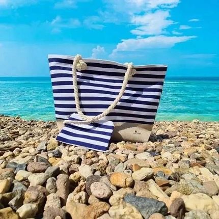 Torba Plażowa na Plażę Duża Torebka Zakupy Piknik w Marynistycznym Stylu XL - zdjęcie 4