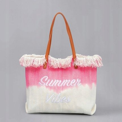 Torba plażowa boho z frędzlami Summer Vibes różowa ombre - zdjęcie 2