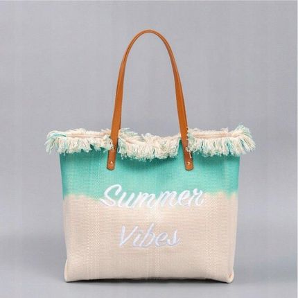 Torba plażowa boho z frędzlami Summer Vibes zielona ombre - zdjęcie 4
