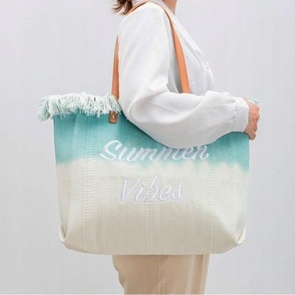 Torba plażowa boho z frędzlami Summer Vibes zielona ombre - zdjęcie 2