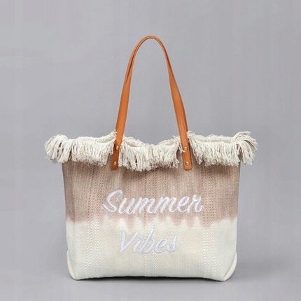 Torba plażowa boho z frędzlami Summer Vibes brązowa ombre - zdjęcie 2