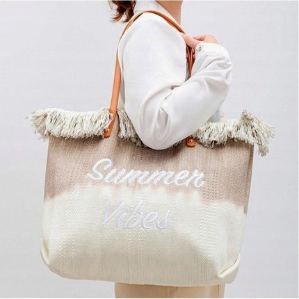 Torba plażowa boho z frędzlami Summer Vibes brązowa ombre - zdjęcie 4