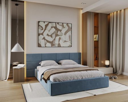 Fdm Łóżko Tapicerowane Denver Z Panelami Ściennymi 180X200 Paris Deep Blue - zdjęcie 2
