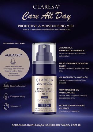 Claresa Care All Day nawilżająca mgiełka do twarzy z filtrem SPF20 50ml - zdjęcie 2