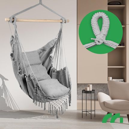 Fotel Wiszący Ogrodowy Krzesło Brazylijskie Hamak Kokon Z Poduszkami Light Gray - zdjęcie 4
