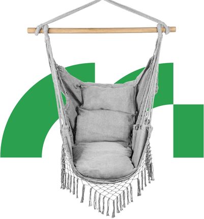 Fotel Wiszący Ogrodowy Krzesło Brazylijskie Hamak Kokon Z Poduszkami Light Gray - zdjęcie 3