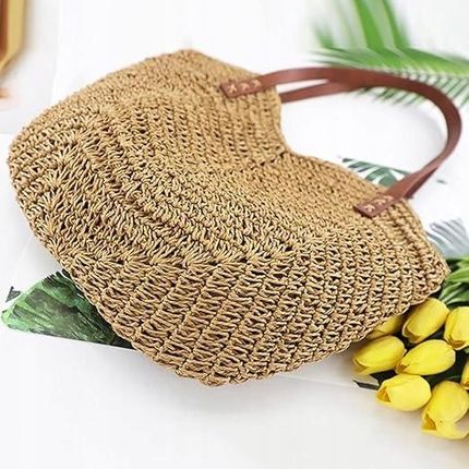 Torba Plażowa Boho Słomiana Miejska Shopperka Na Plażę Na Zakupy Duża - zdjęcie 3
