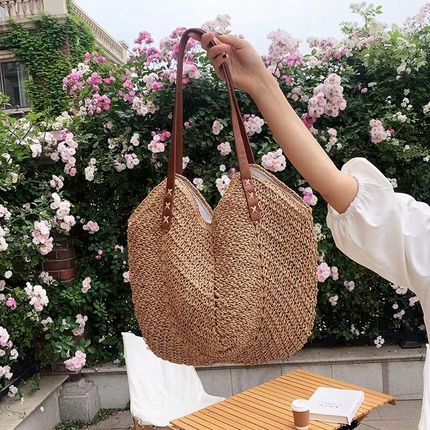 Torba Plażowa Boho Słomiana Miejska Shopperka Na Plażę Na Zakupy Duża - zdjęcie 4