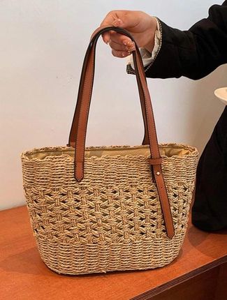Torba Plażowa Boho Słomiana Miejska Shopperka Na Plażę Na Zakupy Duża - zdjęcie 2