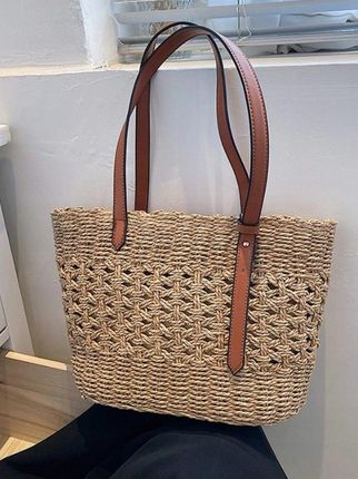 Torba Plażowa Boho Słomiana Miejska Shopperka Na Plażę Na Zakupy Duża - zdjęcie 4