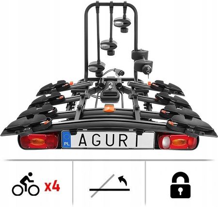 Bagażnik Rowerowy Na Hak Aguri Active Bike 4 Rowery Odchylany Black 13-Pin - zdjęcie 5