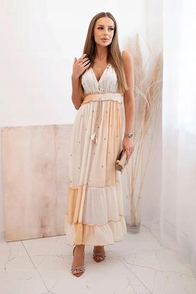 Beżowa Sukienka Maxi z Wiskozy i Cekinami | Styl Boho | Stylowy Wieszak - zdjęcie 4