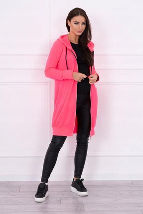 Bluza sukienkowa różowy neon z kapturem i zamkiem | Długa | UNI - zdjęcie 2